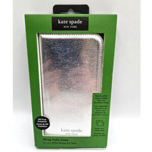 kate spade new york Wallet Folio Case iPhone 16 Pro Max Case - Silver Metallic